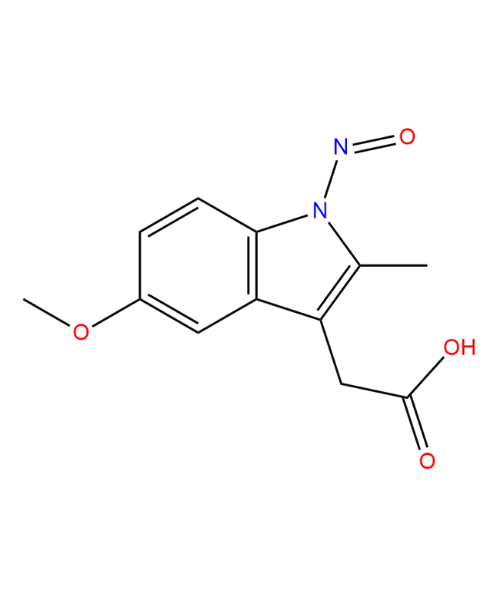 Chemical structure of 2-(5-Methoxy-2-methyl-1-nitroso-1H-indol-3-yl)acetic acid