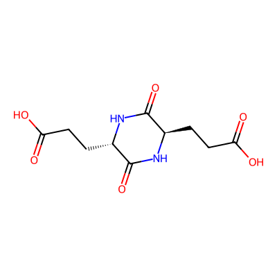 Chemical structure of (2S,5R)-3,6-Dioxo-2,5-piperazinedipropanoic acid