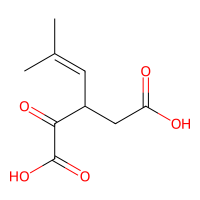 Chemical structure of 3-(2-methylprop-1-en-1-yl)-2-oxopentanedioic acid