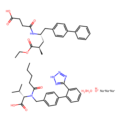 Chemical structure of Valsartan Sacubitril Sodium Hemipentahydrate Salt